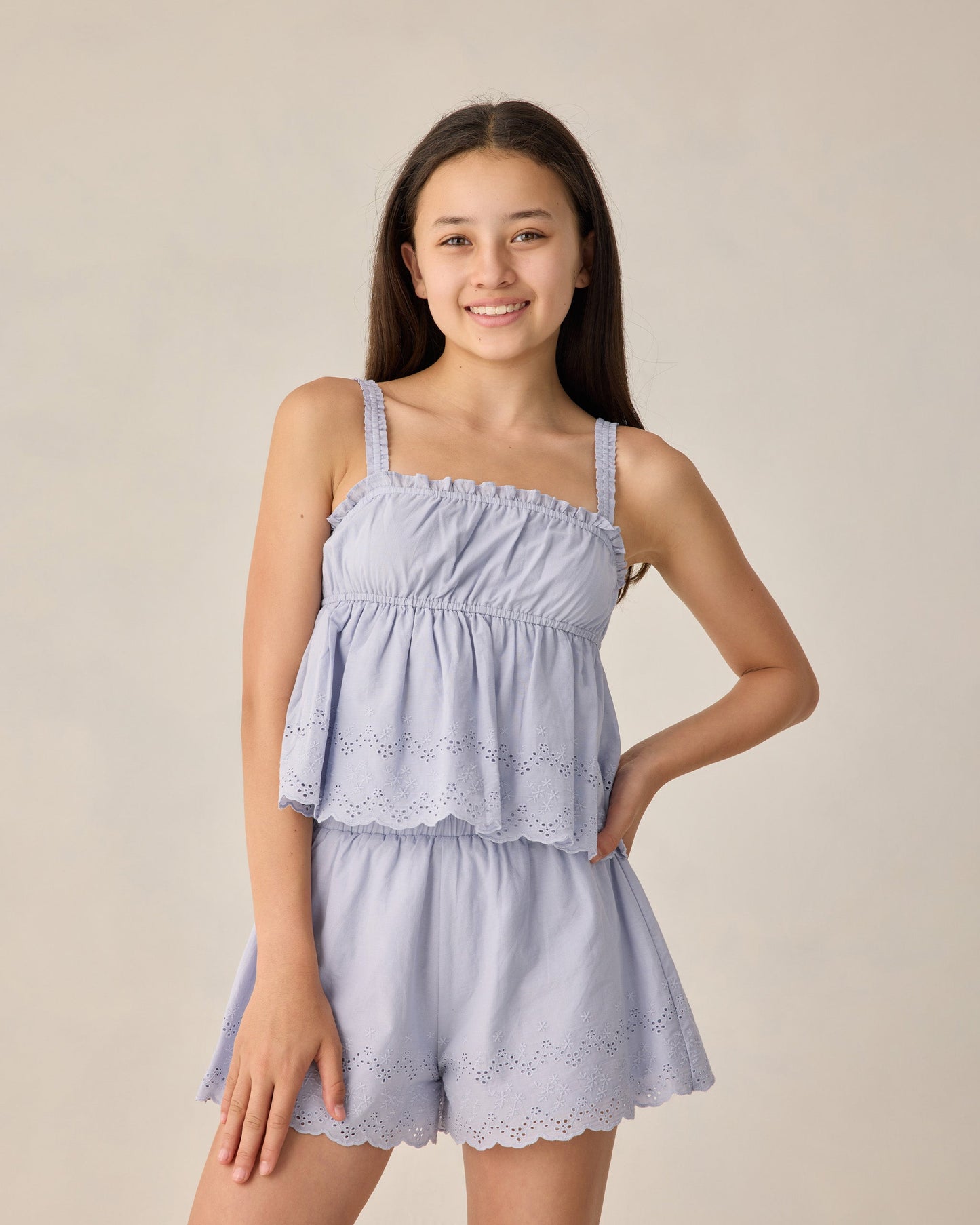 Teen Periwinkle Eyelet Tank Blouse