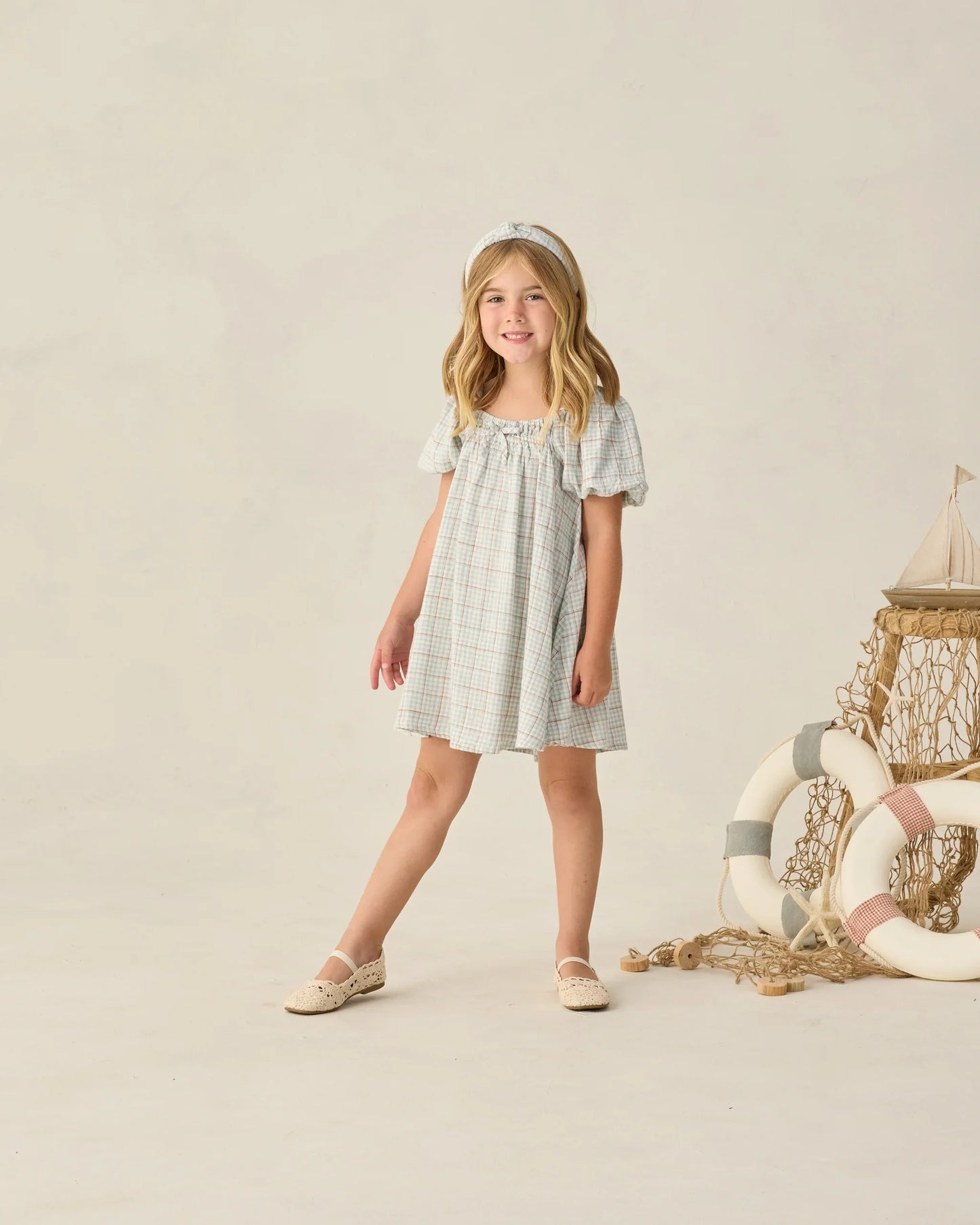 Light Blue Plaid Sabrina Mini Dress