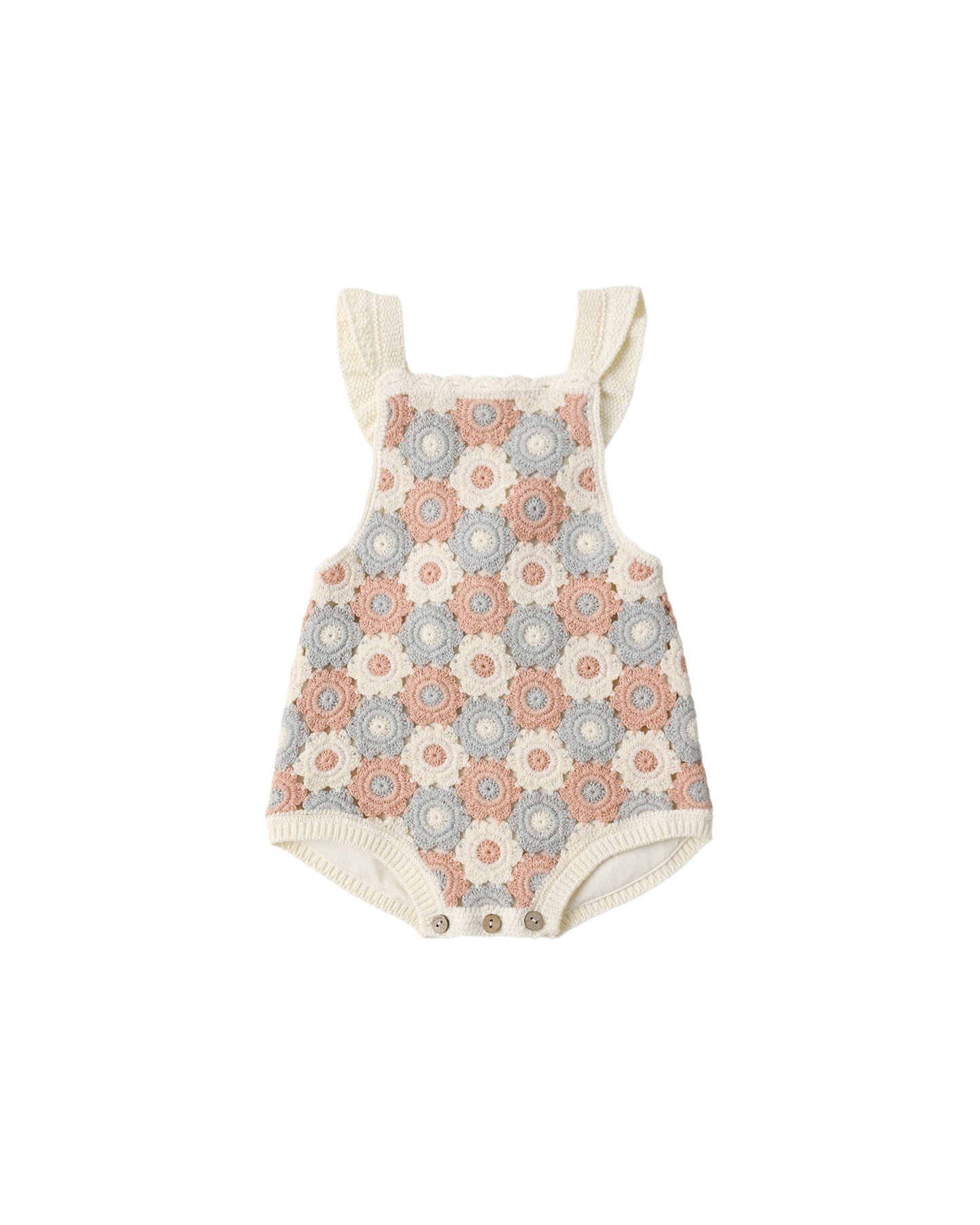 Blue, Light Pink, Ivory Crochet Romper