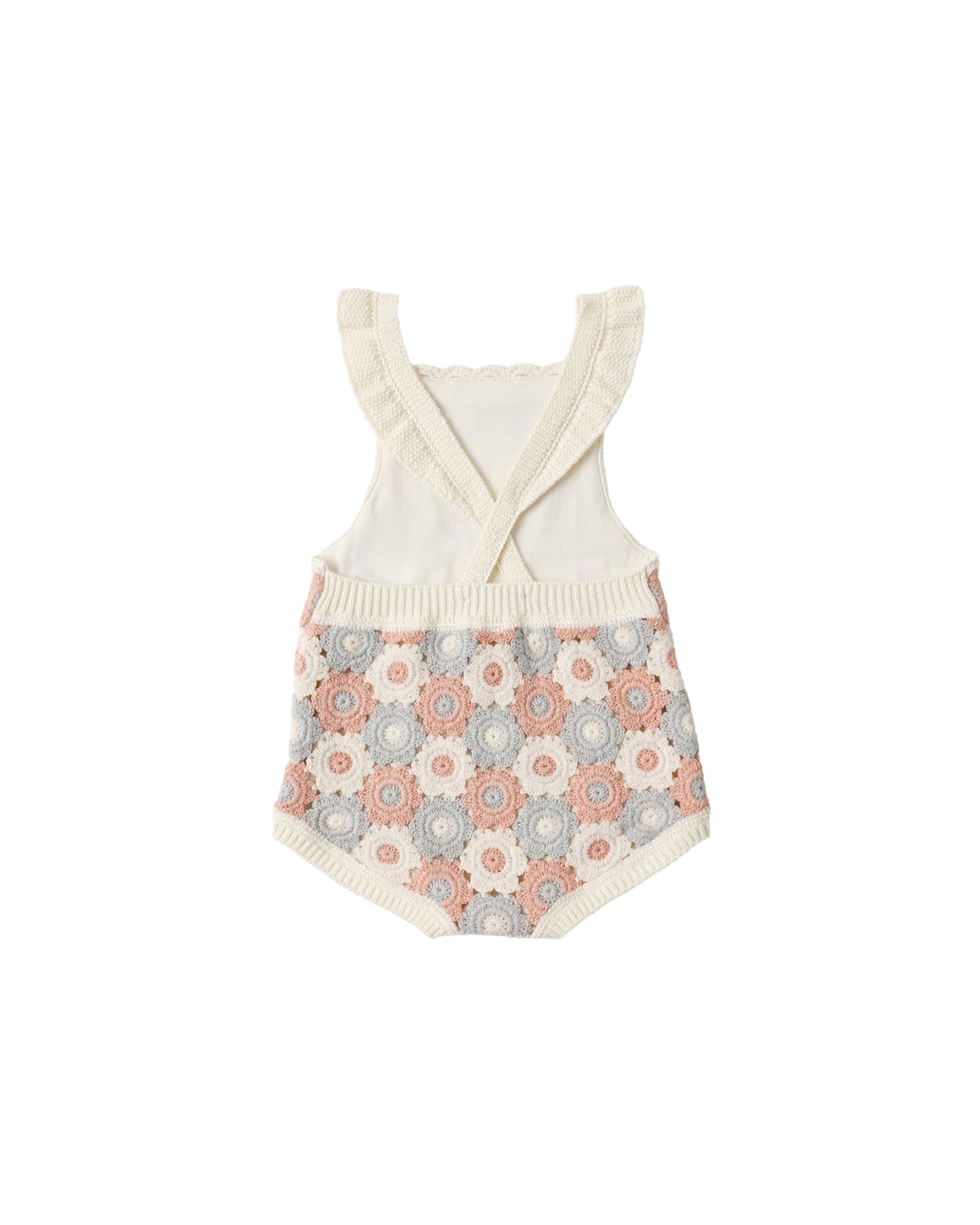 Blue, Light Pink, Ivory Crochet Romper
