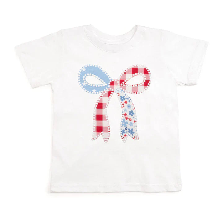 Patchwork Bow Patch Short Sleeve T-Shirt - White