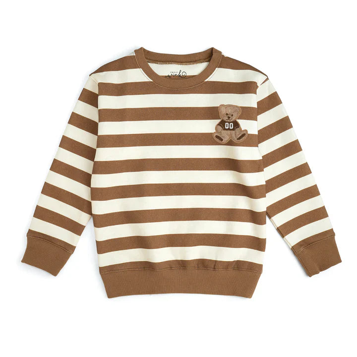Teddy Bear Patch Striped Sweatshirt