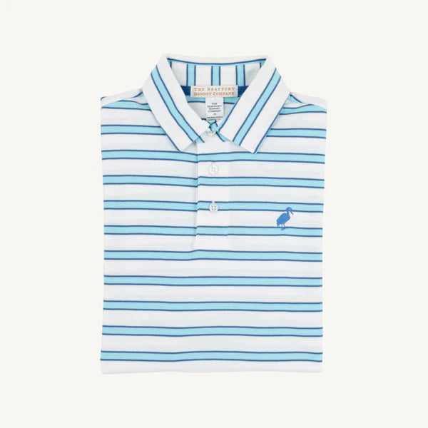 Worth Ave White Belhaven Blue Stripe Prim and Proper Polo SS