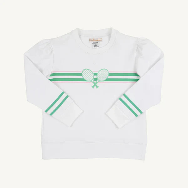 Worth Avenue White Tennis Racquets Puff Sleeve Cassidy Comfy Crewneck