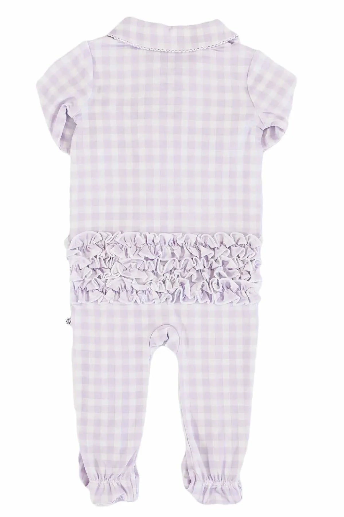 Lilac Gingham Peter Pan Collar Ruffle Zipper Footie