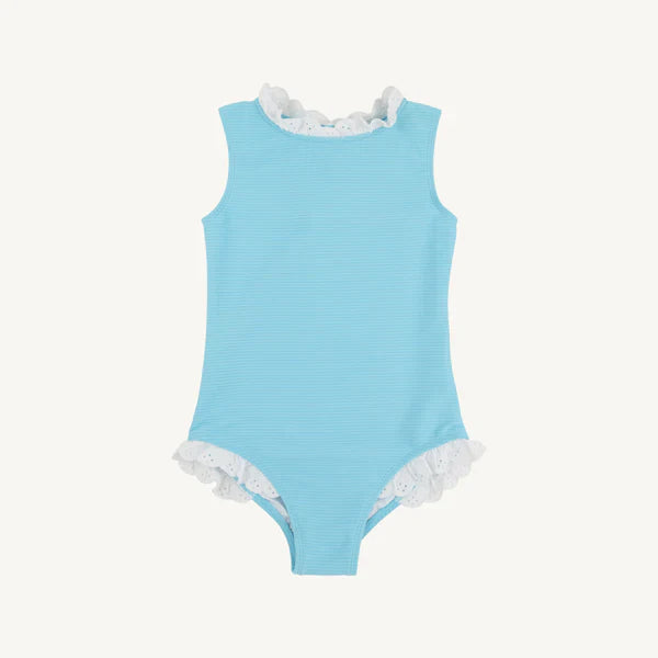 Belhaven Blue with Worth Avenue White Eyelet Sleeveless Sarasota Surf Suit