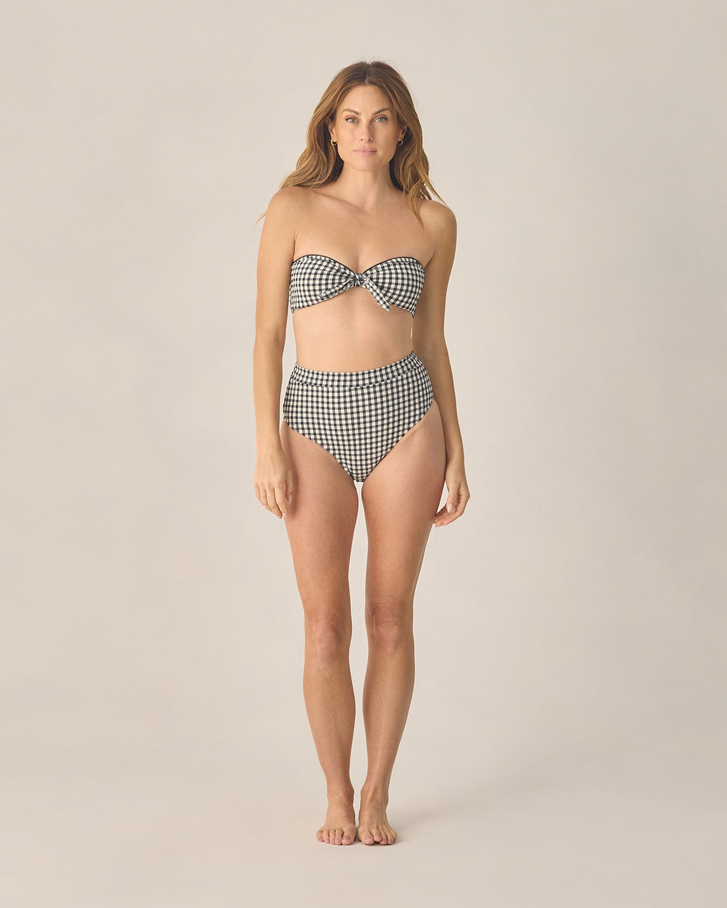 Women's Black Gingham Knotted Bandeau Bikini Top