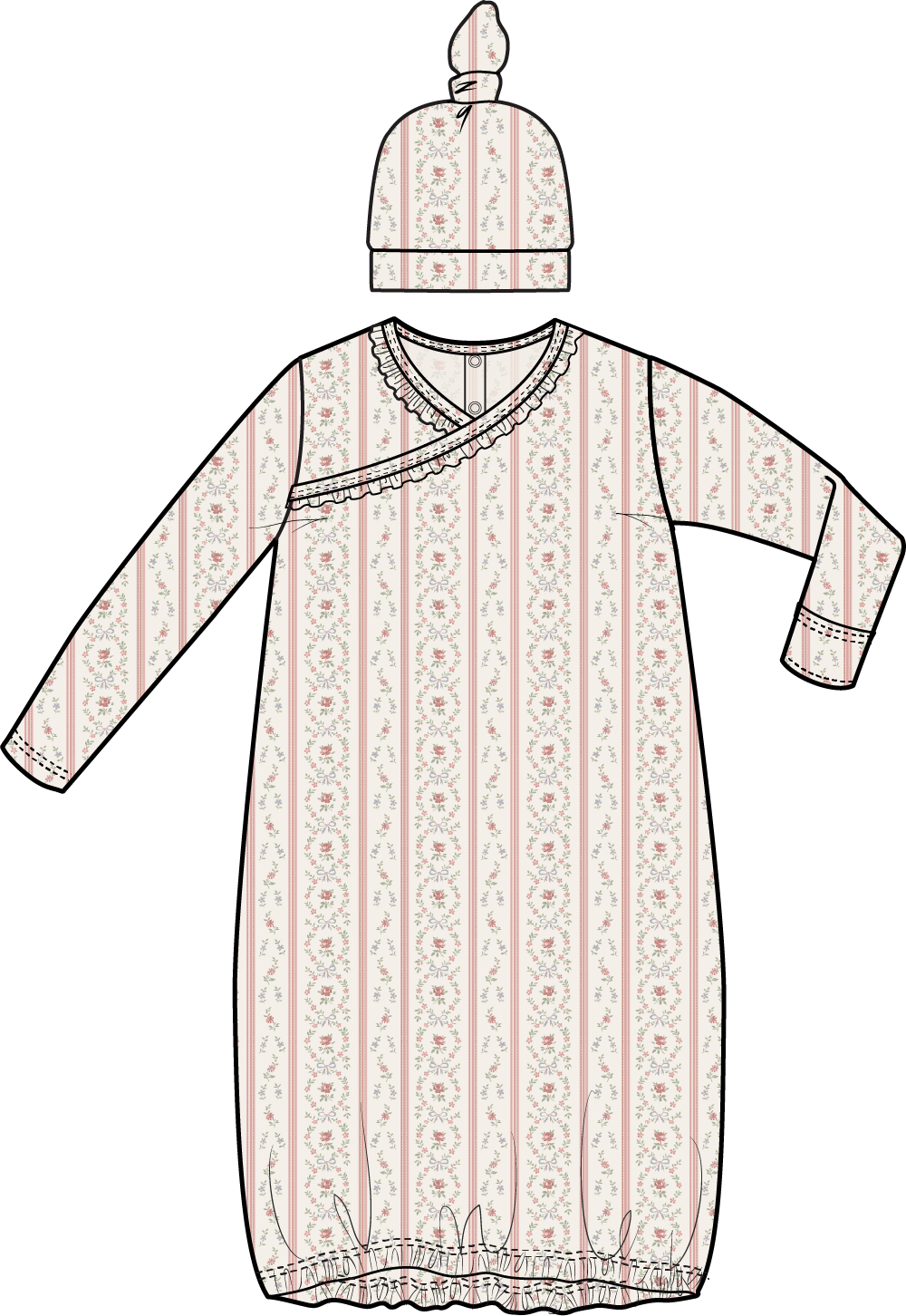 Marnie Rosebud Stripe Kimono Gown & Knotted Hat