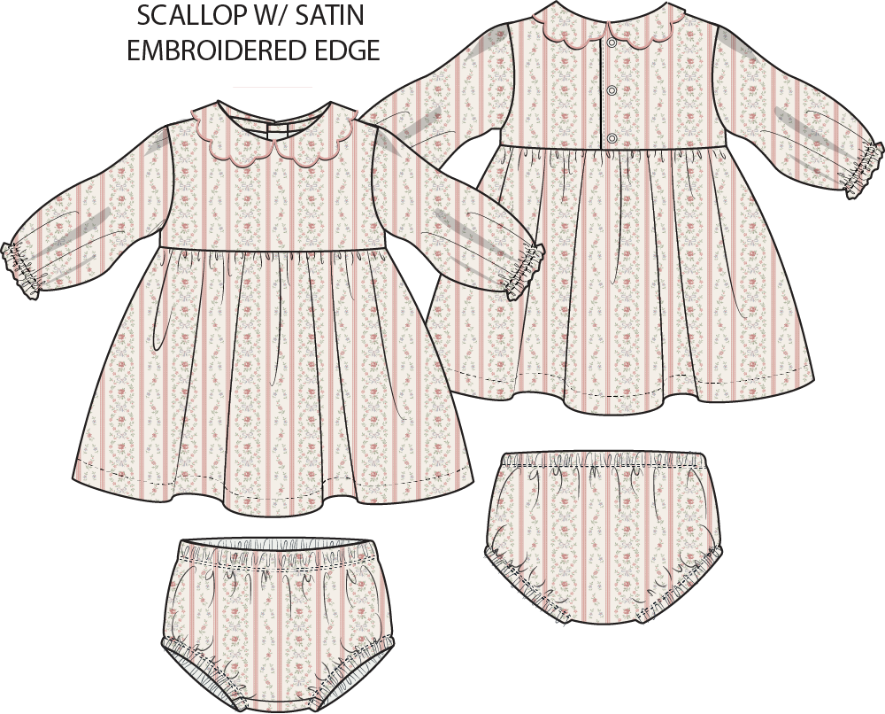 Marnie Rosebud Stripe Petal Collar Dress & Bloomer