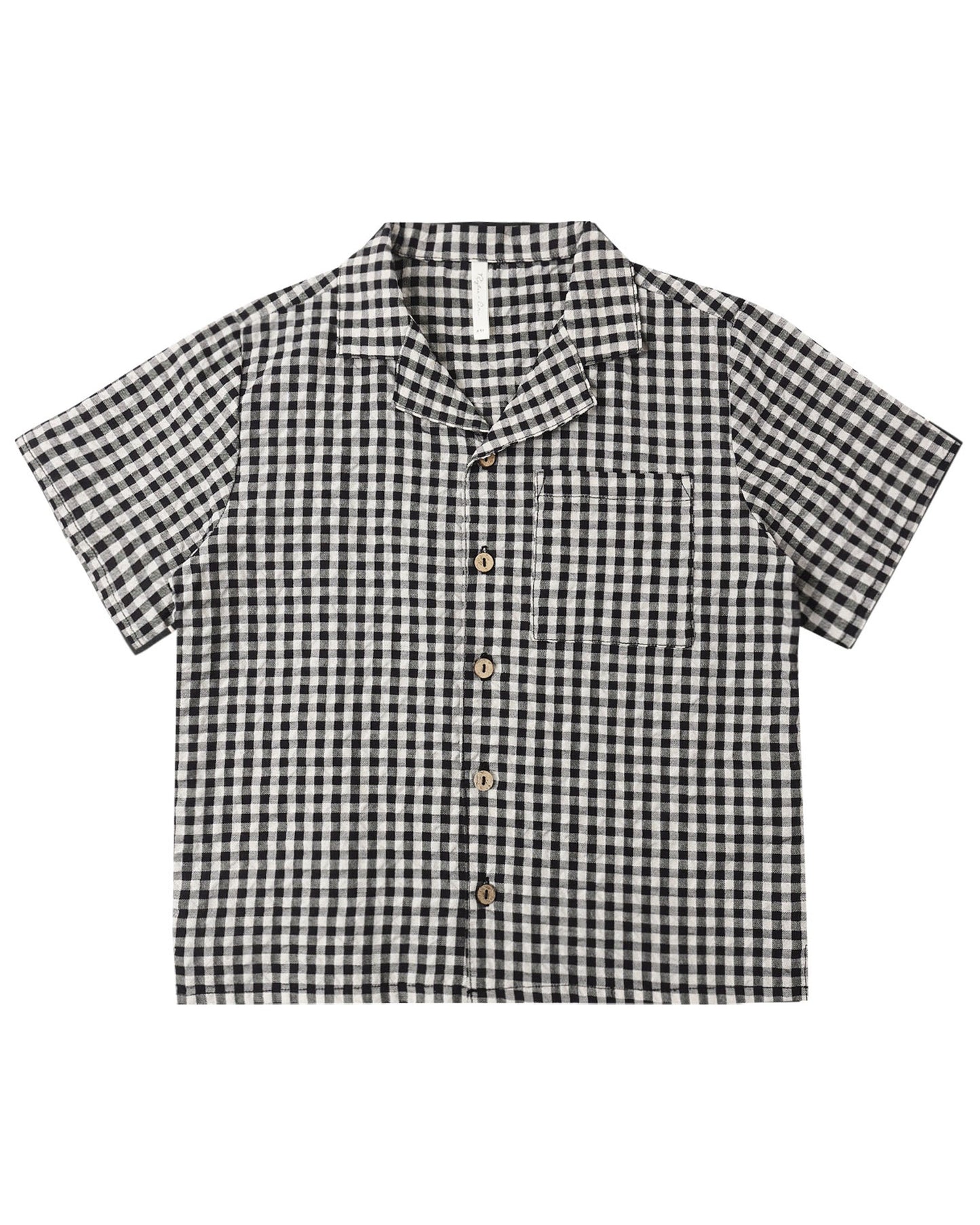 Black Check Lapel Collared Shirt